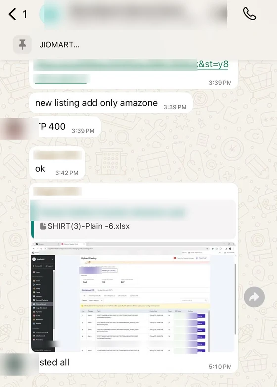 Catalogue work shared with a seller on WhatsApp